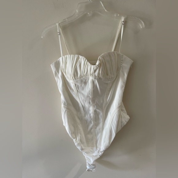 Zara Corset Sweetheart Neckline Linen Blend White Bodysuit - Picture 6 of 10